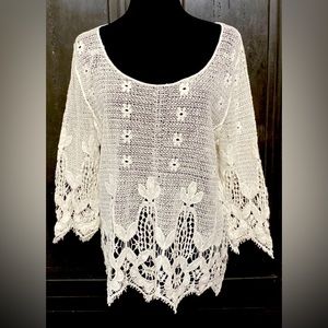 Brittany Black white oversized crochet sweater - Size Small